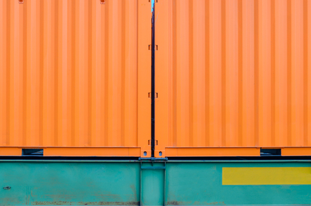 Twin cargo container texture. Transportation of cargoes by rail in containers. Railway infrastructure backgroundの写真素材