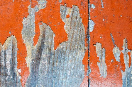 Texture of old dilapidated wooden floor with brown peeling paint. Exfoliated Paint on an Old Wooden Floor. Shabby Backgroundの写真素材