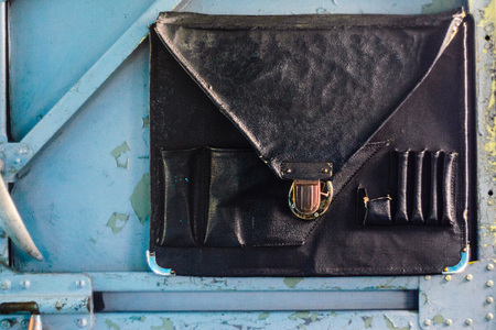 Pilot Briefcase on the Cockpit Door Close-upの写真素材