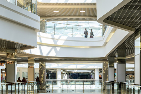 Minsk, Belarus - August 12, 2017: People in Motion in the Modern DANA MALL Shopping Center. Shopping Mall Interiorのeditorial素材