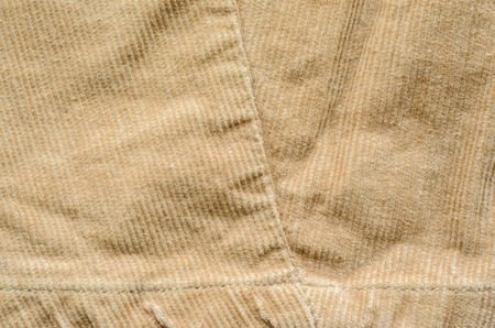Texture of Beige Velvet Clothes with Stitches. Seams on Cloth. Textile Fabric of Corduroy as Backgroundの写真素材