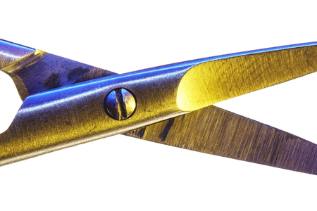 Manicure scissors isolated on a white background. Open nail scissors macroの写真素材