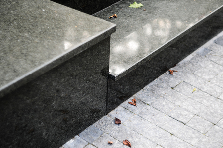 Steps of Black Polished Granite Close-up Detailed View