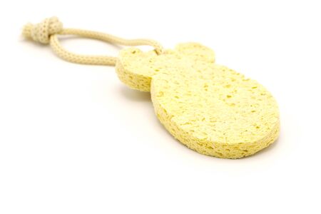 Cosmetic sponge pad for face makeup cleaning on white background. Face spa concept, beauty blog. Copy spaceの写真素材