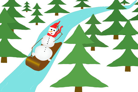 snowman riding on a sledのイラスト素材