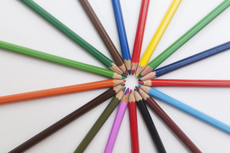 colored pencils in shape of sunの写真素材