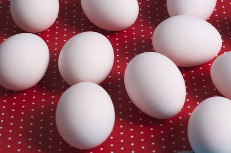 Easter eggs on a red and white background