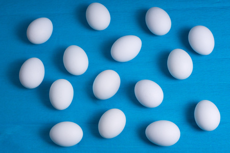 Easter eggs on a blue backgroundの写真素材