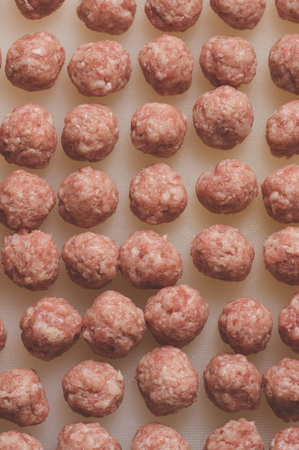 meatballs close-up. Top view. soup with meatballs and pasta prepear in process.の写真素材