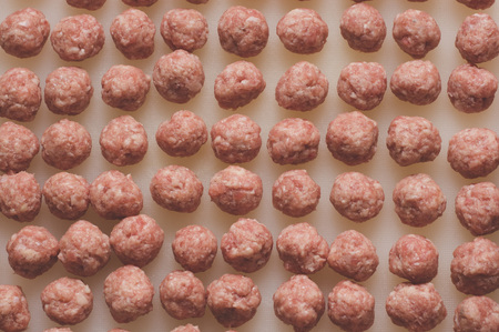 meatballs close-up. Top view. soup with meatballs and pasta prepear in process.の写真素材