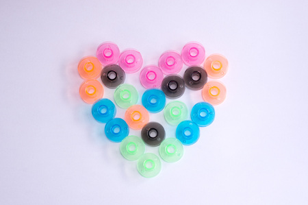 hearts from sewing colorful bobbins on white phonetics. Valentine's Day greeting card,の写真素材