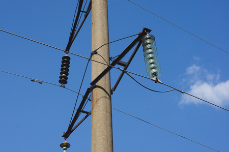 high voltage post. High-voltage tower sky background.