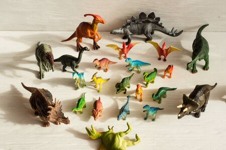 plastic dinosaur figures of extinct ancient creatures and  favorite toys of kidsの写真素材