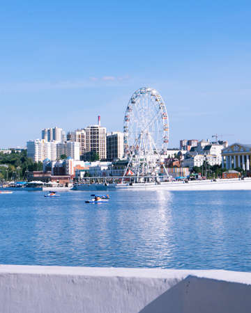 Cheboksary, Chuvashia/ Russia - August 15 2021: view of the bay, city and ferris wheelのeditorial素材