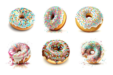 Donuts with different Icing and Colorful Sprinkles on white background. Generative AIの素材
