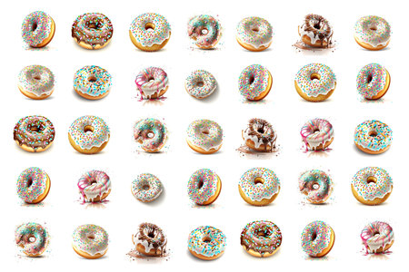 Donuts with different Icing and Colorful Sprinkles on white background. Generative AIの素材
