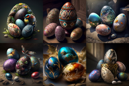 Easter eggs, front view, full colors, collage, happy easter - Generative Aiの素材