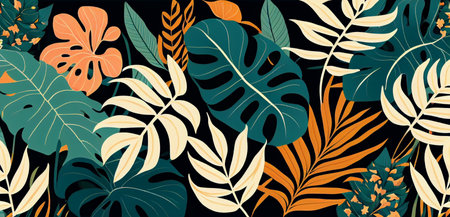 Modern colorful tropical floral pattern. Cute botanical abstract contemporary pattern. AI generatedの素材