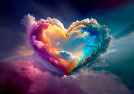 beautiful colorful valentine's day heart in the clouds as abstract background. Generative AIの素材