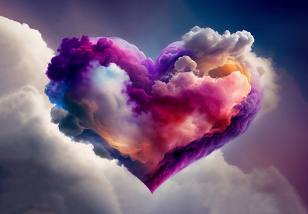 beautiful colorful valentine's day heart in the clouds as abstract background. Generative AIの素材