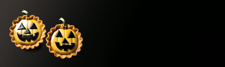 Pies with pumpkin face for Halloween. AI generated contentの素材