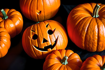 Pumpkin with scary face. Halloween tradition. AI generated contentの素材