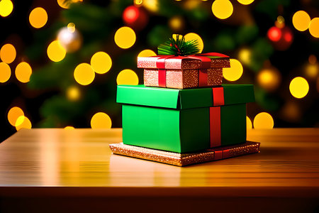 Colorful multicolored Christmas gift boxes. Merry Christmas and Happy New Year. AI generated contentの素材
