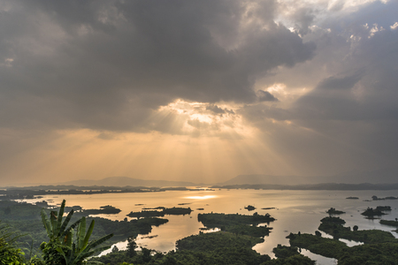 Beautiful sun light trough the cloudの写真素材