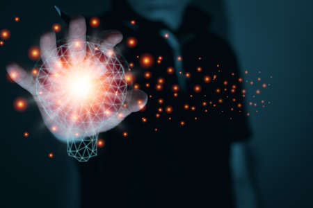 Idea and innovation business concept, Inspiration and digital and related, computer graphice light, copy space for individual text and bannerの写真素材