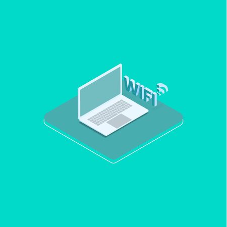 Concept laptop connected with Wifi  3d isometric flat icons designのイラスト素材