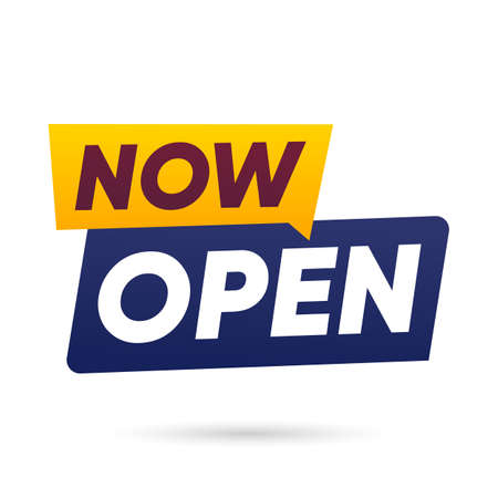 Now Open, Banner in white background, illustration vector designのイラスト素材