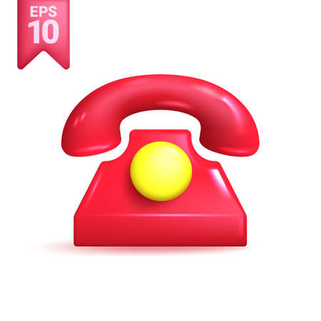 3d realistic retro telephone. Red telephone in minimal style. 3d Vector Element.のイラスト素材