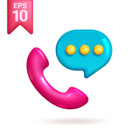 3d realistic phone handset icon with speech bubble. Minimalism style. 3d Vector Element.のイラスト素材