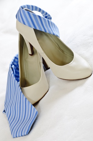Wedding shoes and tieの写真素材