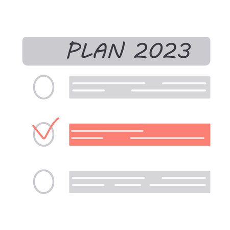 Planning your future for 2023 and recording your list, goals and ideas. New Year resolution. List of gifts.のイラスト素材