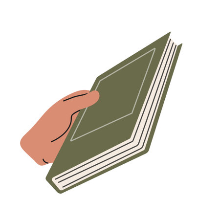 Hands hold a set of literature, books for reading, learning, dictionaries, encyclopedias, planners.のイラスト素材