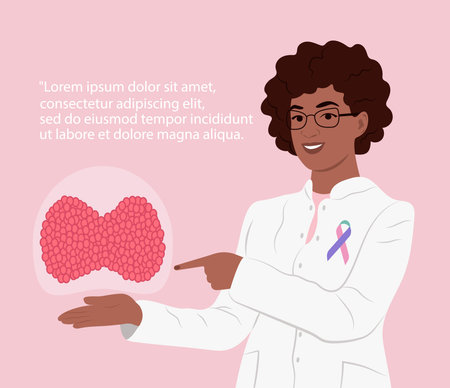 Endocrinologist and thyroid gland. Thyroid information tape. World Thyroid Day. January is Thyroid Awareness Monthのイラスト素材