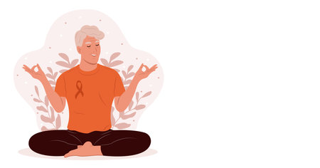 World Multiple Sclerosis Day. An elderly man meditates to relieve the symptoms of multiple sclerosis.のイラスト素材