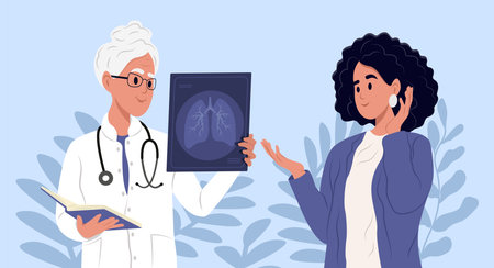 Doctor and patient. Pulmonology vector illustration.Treatment of respiratory organs.のイラスト素材