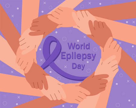National epilepsy awareness month. Purple Day. World Epilepsy Day. Banner with violet ribbonのイラスト素材