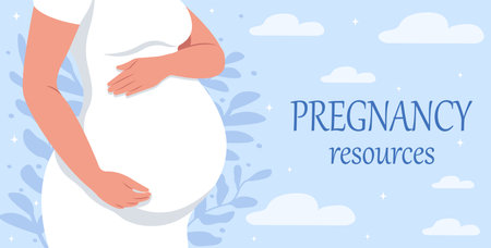 Portrait of an unrecognizable woman carefully holding her belly.のイラスト素材