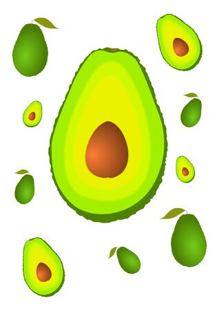 Set of avocado on whiteのイラスト素材