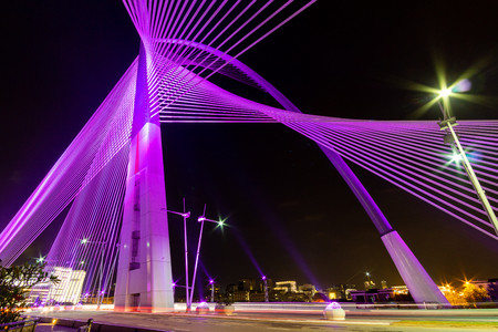 Night view of the illuminating Seri Wawasan Bridge, Putrajaya Malaysiaのeditorial素材
