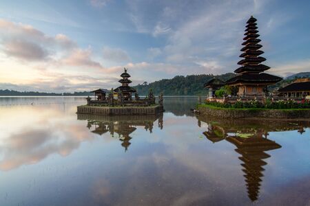 Pura Ulun Danu Bratan Temple view on sunrise. Bali, indonesia.の写真素材