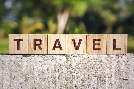 Wooden Block With The Word Travelの写真素材