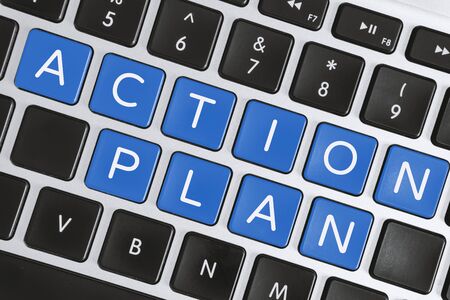 Business Strategy and Planning Concept. Action Plan Word on Computer Keyboard.の写真素材