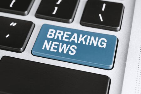 Breaking New on Keyboard. Mass Media Latest News Concept.の写真素材