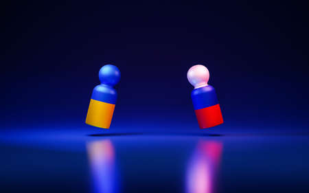 Ukraine Russia Crisis Concept. Painted Flag on Toy Figure. 3D Render.の写真素材