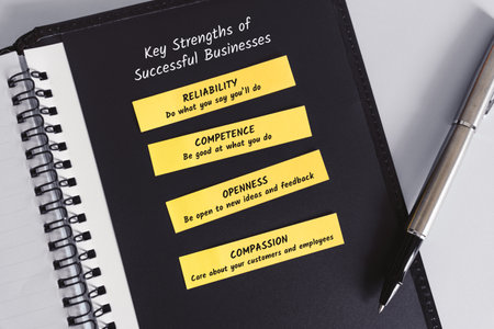 A personal planner and handwritten note on a white background with key points for successful...