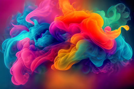 A colorful abstract smoke cloud background created using generative AI technology.の素材